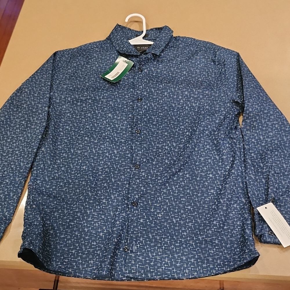 Men's Casual Blue Patterned Button Down Shirt